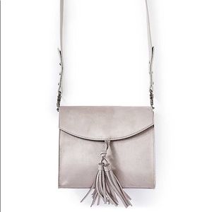 EXPRESS Light Gray Faux Suede Tassel Cross Body Bag